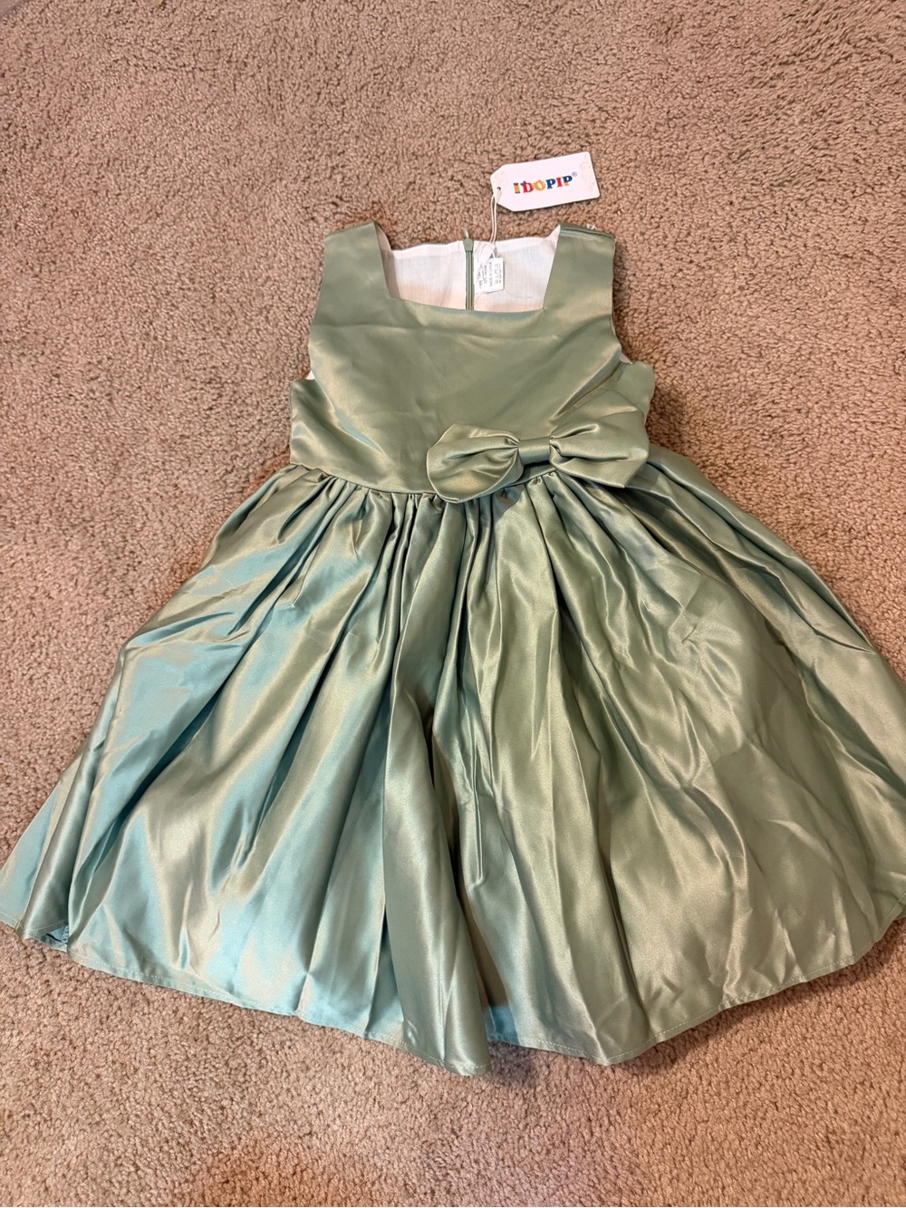 Girls' Sage Green Bow Party Dress